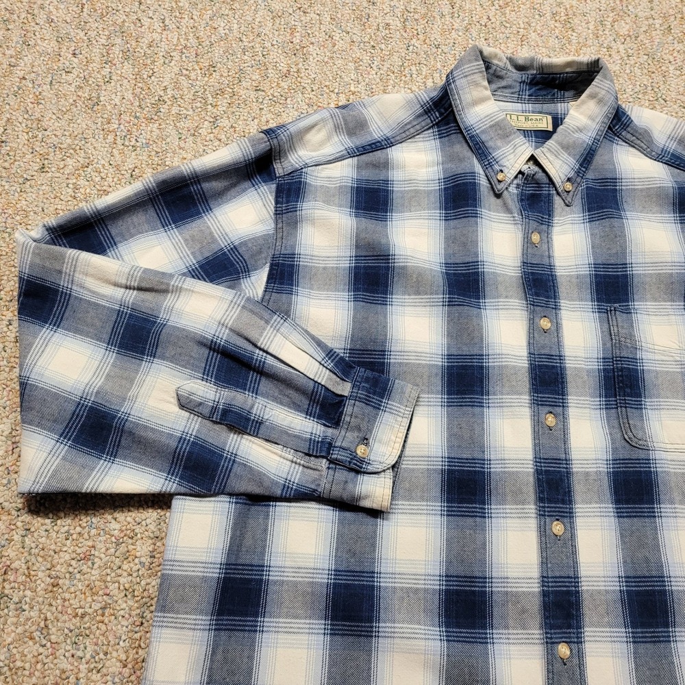 LL Bean Shirt Mens Large Blue Shadow Plaid Flannel Button Down Long Sleeve VTG - Picture 5 of 16